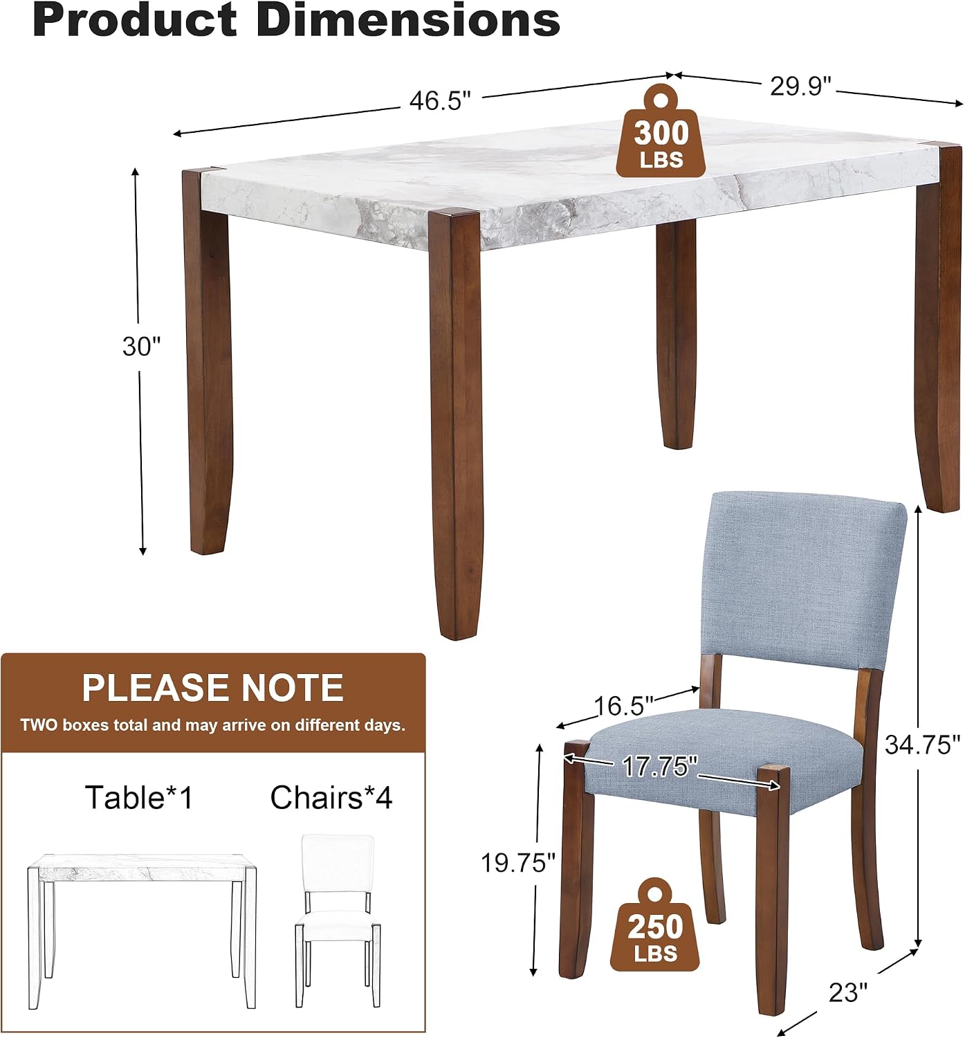 Merax Modern 5 Piece Dining Table Set for 4,Faux Marble Style Kitchen Table Set with One Rectangle Table and 4 Dining Chairs for Dining Room Table Set for Small Place