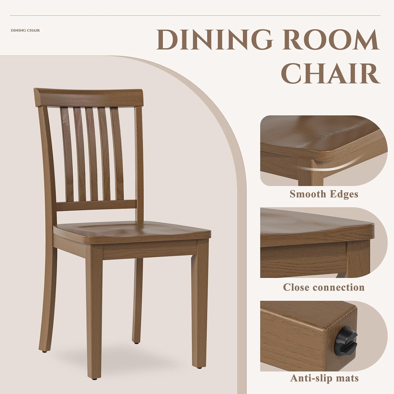 COLAMY Wooden Dining Chairs Set of 4, Solid Rubberwood Kitchen & Dining Room Chairs, Farmhouse Rustic Side Chairs for Dining Table, Anti-Slip Protection, Classic Windsor Style Seating, Oak Light Brown