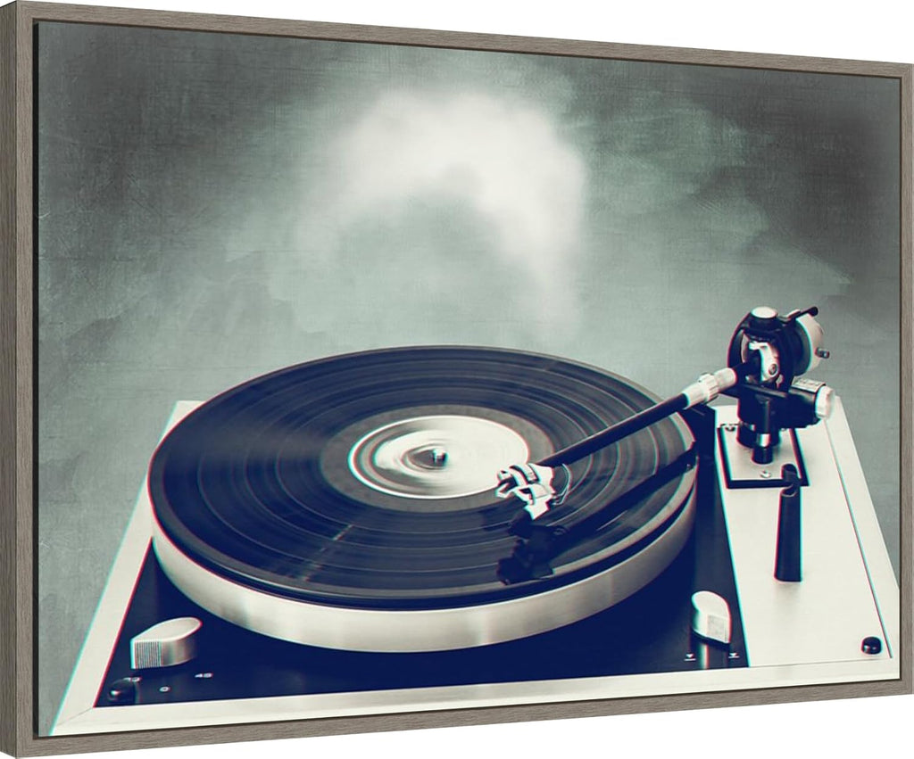 Amanti Art Framed Canvas Wall Art 23x33 Retro Record Player by Dirk Wustenhagen, Framed Wall Art Canvas, Music Artwork, Country Rustic Decor, Large Poster Painting for Living Room, Bedroom, Bathroom,