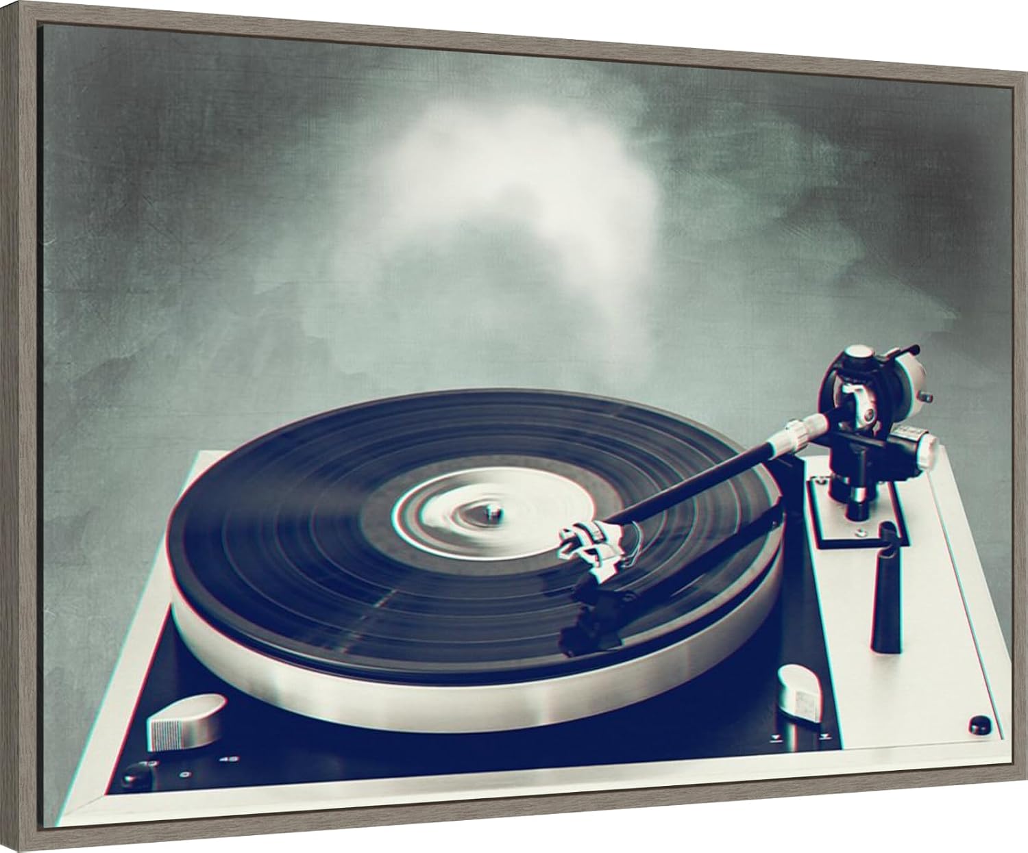 Amanti Art Framed Canvas Wall Art 23x33 Retro Record Player by Dirk Wustenhagen, Framed Wall Art Canvas, Music Artwork, Country Rustic Decor, Large Poster Painting for Living Room, Bedroom, Bathroom,