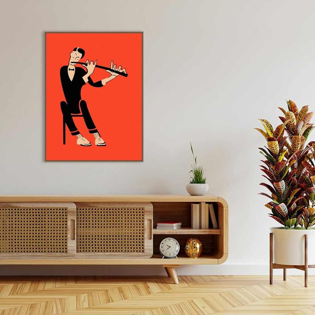 Amanti Art Framed Canvas Wall Art 42x32 The Flute by Mark Rogan, Framed Wall Art Canvas, Music Artwork, Traditional Decor, Oversize Poster Painting for Living Room, Bedroom, Bathroom, Kitchen, Office