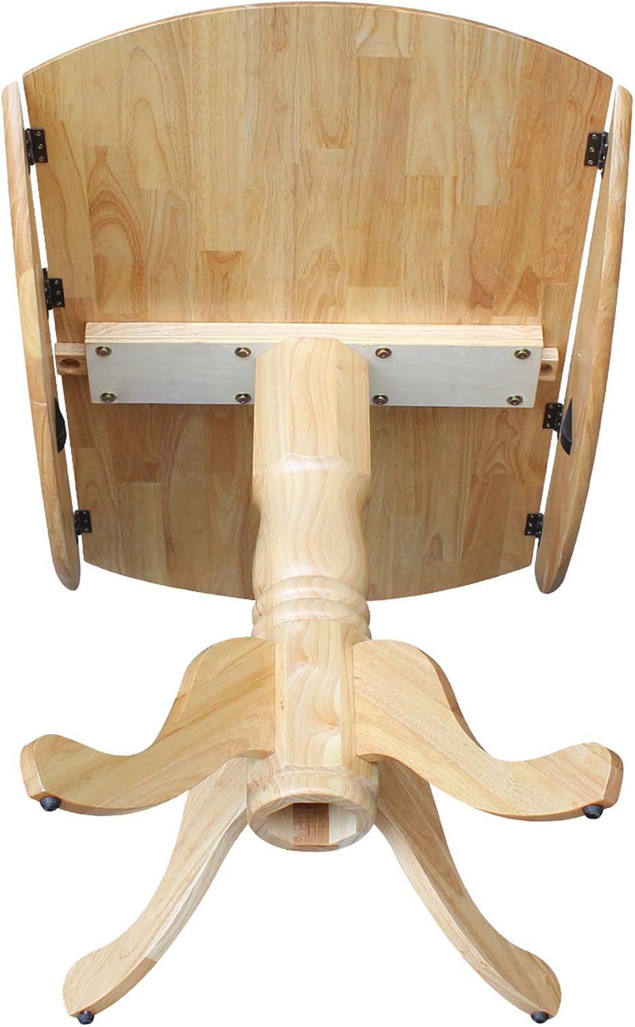 IC International Concepts, 42' Round Dual Drop Leaf Pedestal Dining Table, Solid Real Wood, Sturdy Parawood, Natural