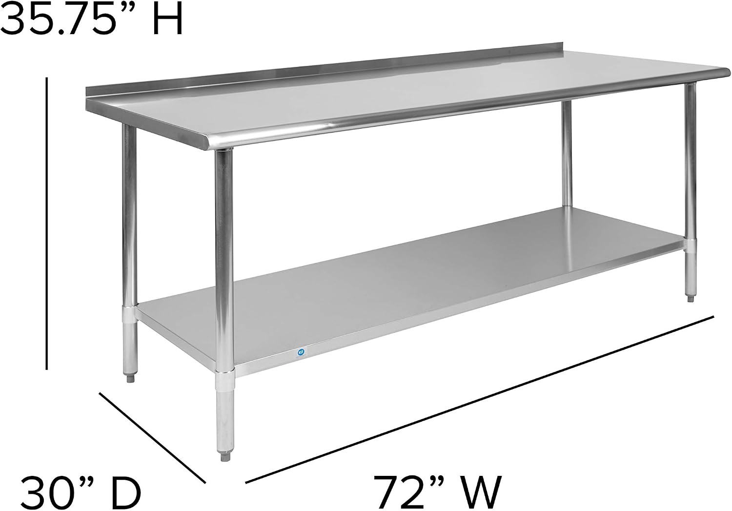 Flash Furniture Reader Stainless Steel 18 Gauge Prep and Work Table with 1.5' Backsplash and Undershelf - NSF Certified - 72'W x 30'D x 36'H
