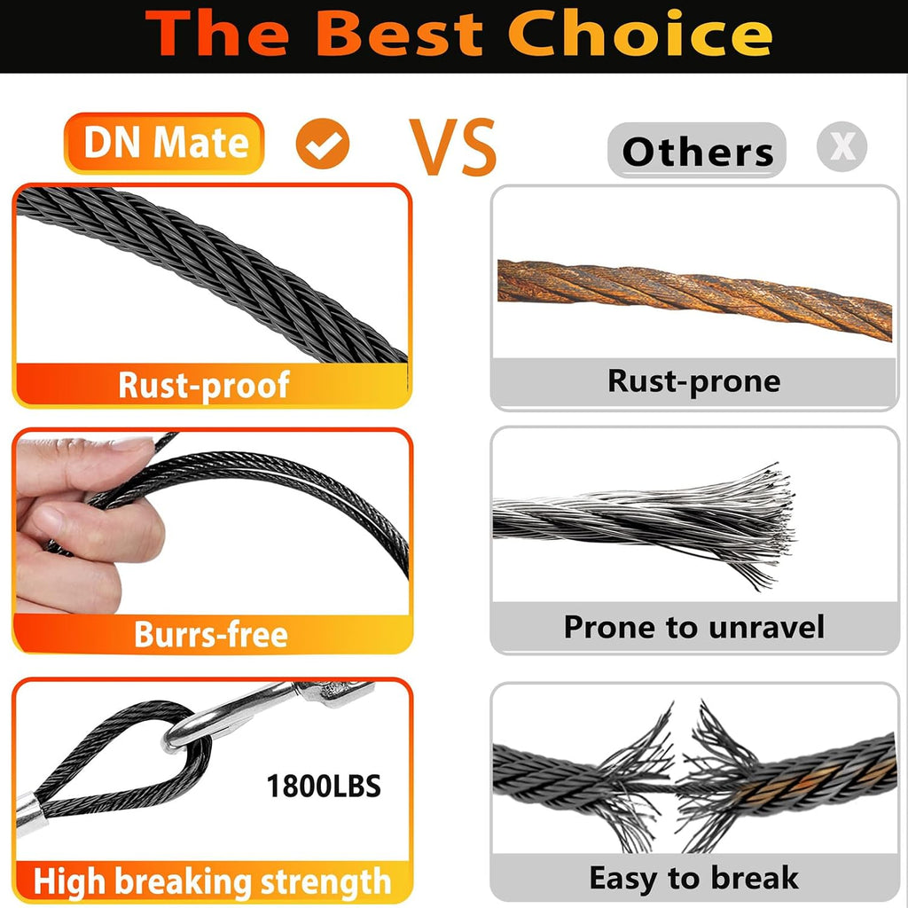 Steel DN Mate 700ft 1/8' Black Cable Railing Wire Rope, T316L Marine Grade Stainless Steel Cable for Stair Deck Cable Railing System, 7 × 7 Strands Construction Wire Railing Hardware with Cutter