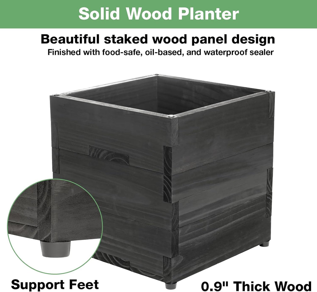 Extra Large Decorative Wooden Planter w/ Universal Pole Support for String Light Poles, Umbrellas, Bird Feeders. Solid Wood Outdoor Garden Box for Plants(Does not include Pole), 17'x17'x18', Black