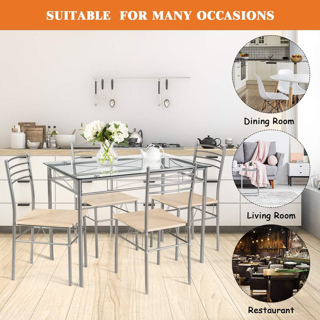 Giantex 5 Piece Dining Table Set, Kitchen Dining Set with Tempered Glass Table Top and 4 Chairs, Dinette Set for 4 for Breakfast Nook Dining Room Kitchen (Transparent)