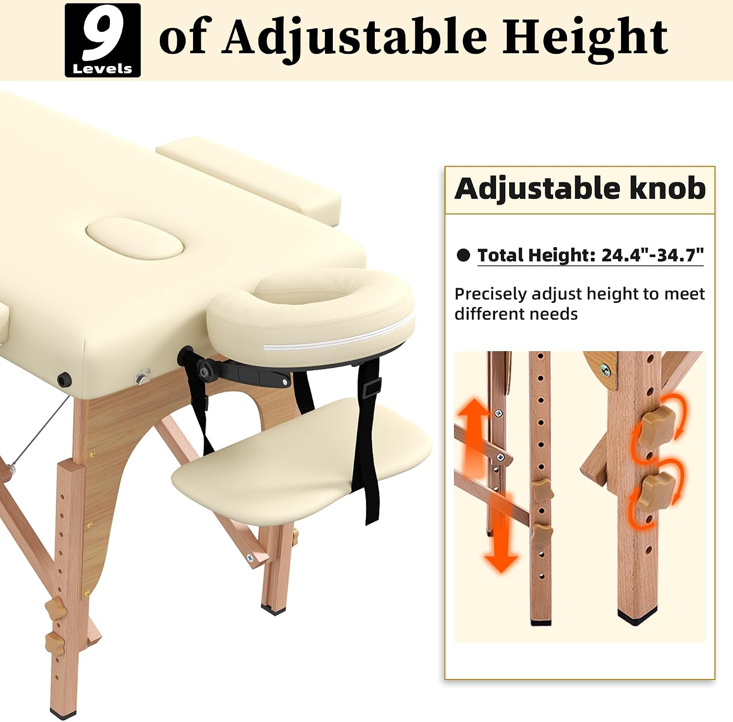 civama Massage Table Massage Bed Portable, 29 LBs Light Weight Foldable Tattoo Facial Care Spa Lash Bed Aluminum Frame with Accessories Carrying Bag, Beige