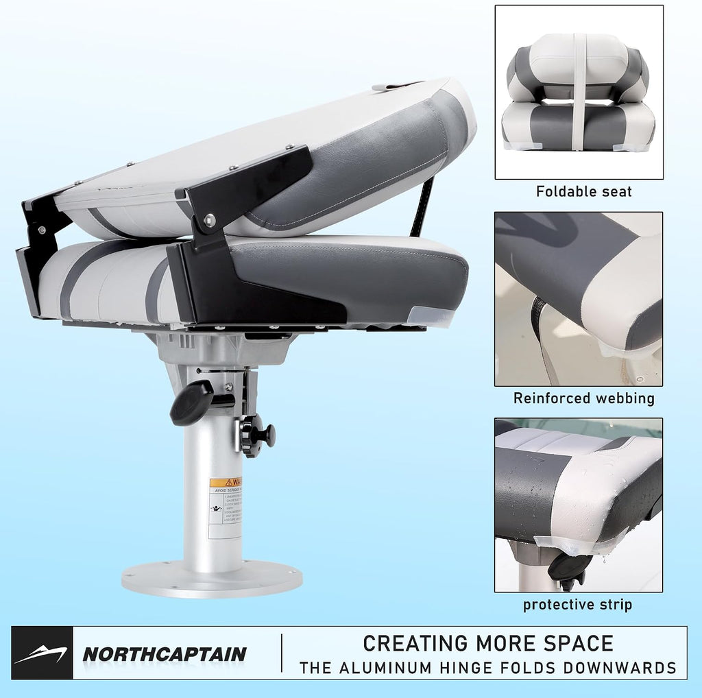NORTHCAPTAIN S1 Deluxe A Pair of Marine High Back/Low Back Folding Fishing Boat Seat for Fishing, Bass/Jon/Pontoon Boat Chairs, 4 Mounting Screws Included