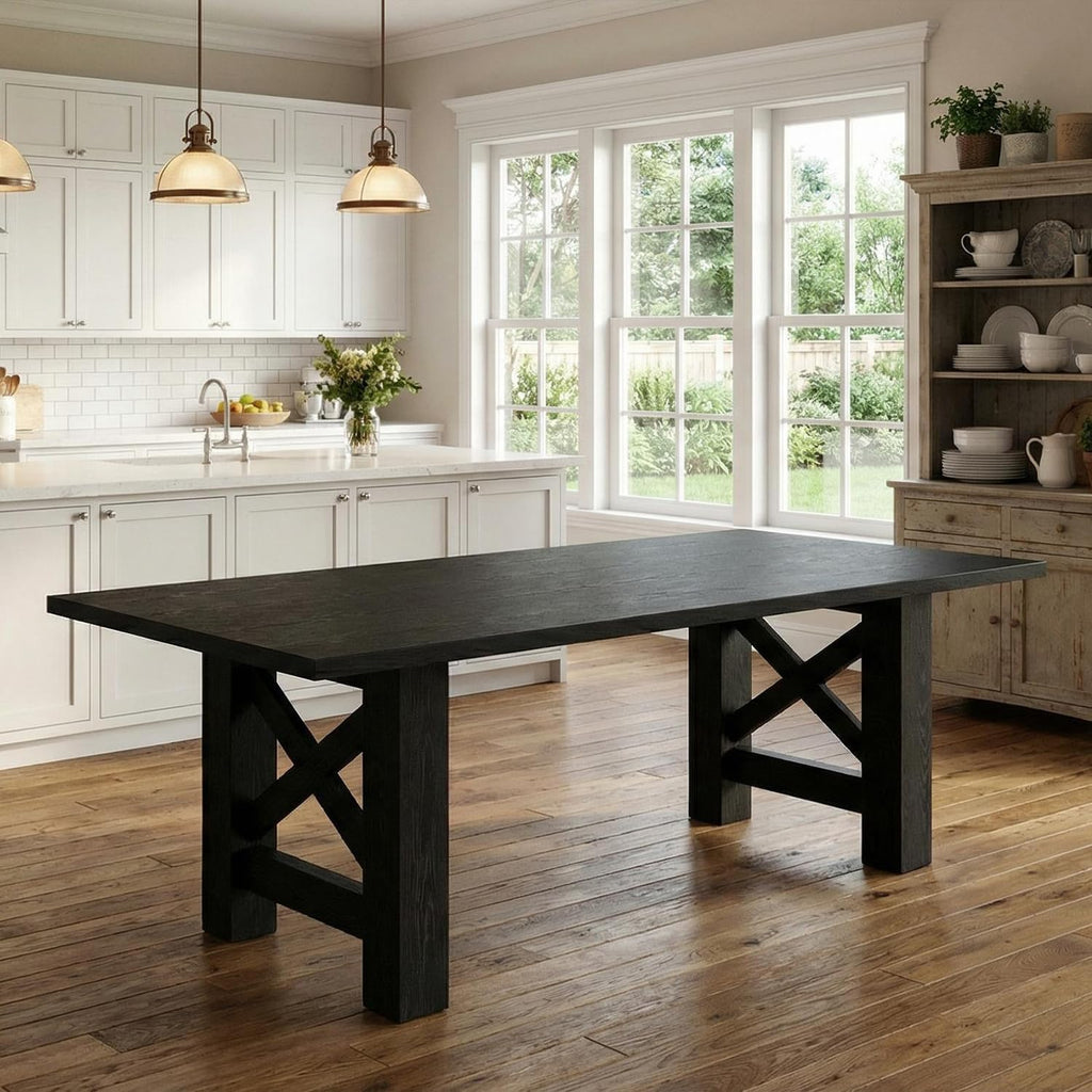 Garvee Wood Farmhouse Dining Table for 6-8, Heavy Duty Large Kitchen Table, 70.87' Long Rectangular Dining Room Tables with Strong Legs, Thickness Tabletop, for Big Family, Dinette, Rustic Black
