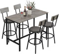 Zevemomo 5-Piece Dining Table Set, Bar Table Set for 4, Kitchen Table and Chairs, Counter Height High Top Table with 4 PU Upholstered Stools, Space-Saving Pub Table Sets for Small Space, Grey & Black