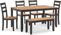 Signature Design by Ashley Gesthaven Casual Dining Table, Bench and 4 Ladderback Chairs, Seats 6, Wood, 36' W x 60' D x 30.25' H, Light Brown & Dark Brown