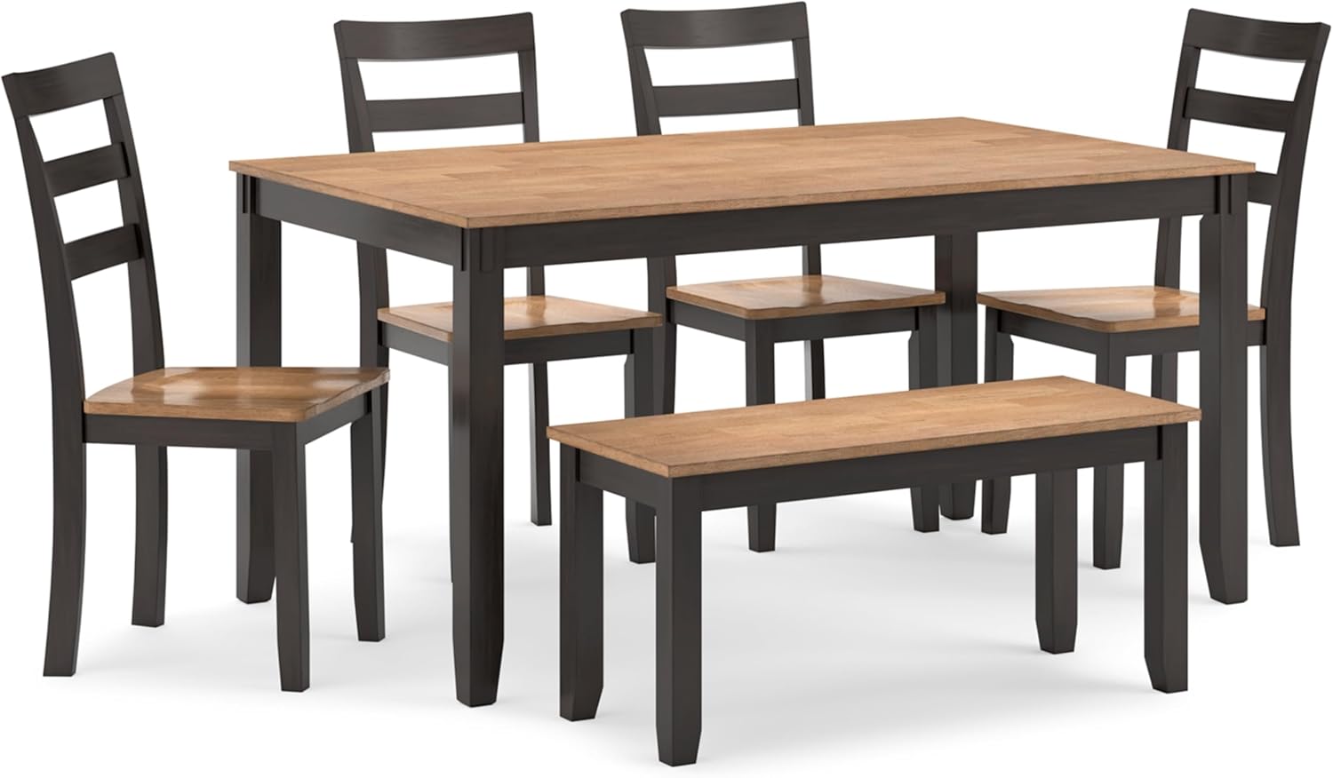Signature Design by Ashley Gesthaven Casual Dining Table, Bench and 4 Ladderback Chairs, Seats 6, Wood, 36' W x 60' D x 30.25' H, Light Brown & Dark Brown