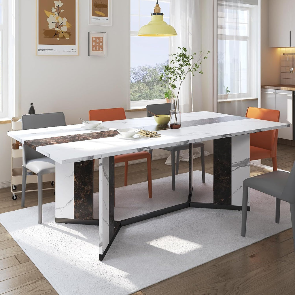 Hlivelood 70Inch Large Dining Table for 4 6 People,Wooden Rectangular Kitchen Table W/Waterproof Tabletop,Large Rectangle Furniture W/Adjustable Legs,White Dinner Table for Kitchen Dining Room(71IN)