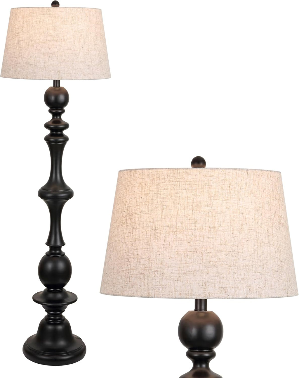 JONATHAN Y 67' Black Resin Candlestick Floor Lamp Farmhouse Rustic Traditional Standing Lamp for Living Room with Beige Linen Empire Shade LED Bulb Included JYL3000B