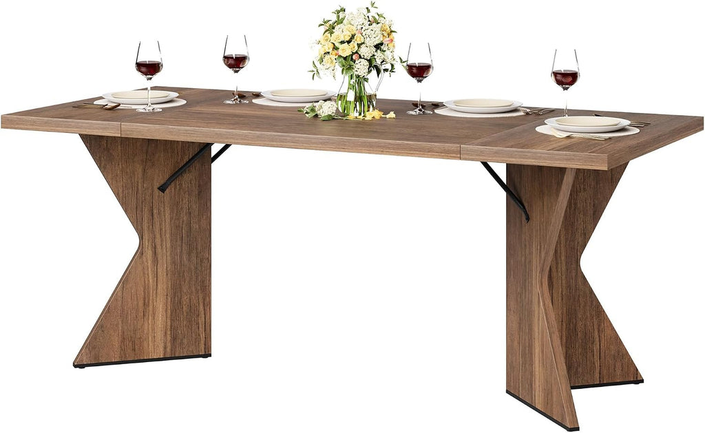 GarveeHome 70.9'' Dining Table for 6, Farmhouse Rectangular Kichen Table with Sturdy Frame and 'V' Leg, Wooden Thickened Long Desk and Dinner Desk for Dining Room, Kitchen, Office, Game Room(Retro)