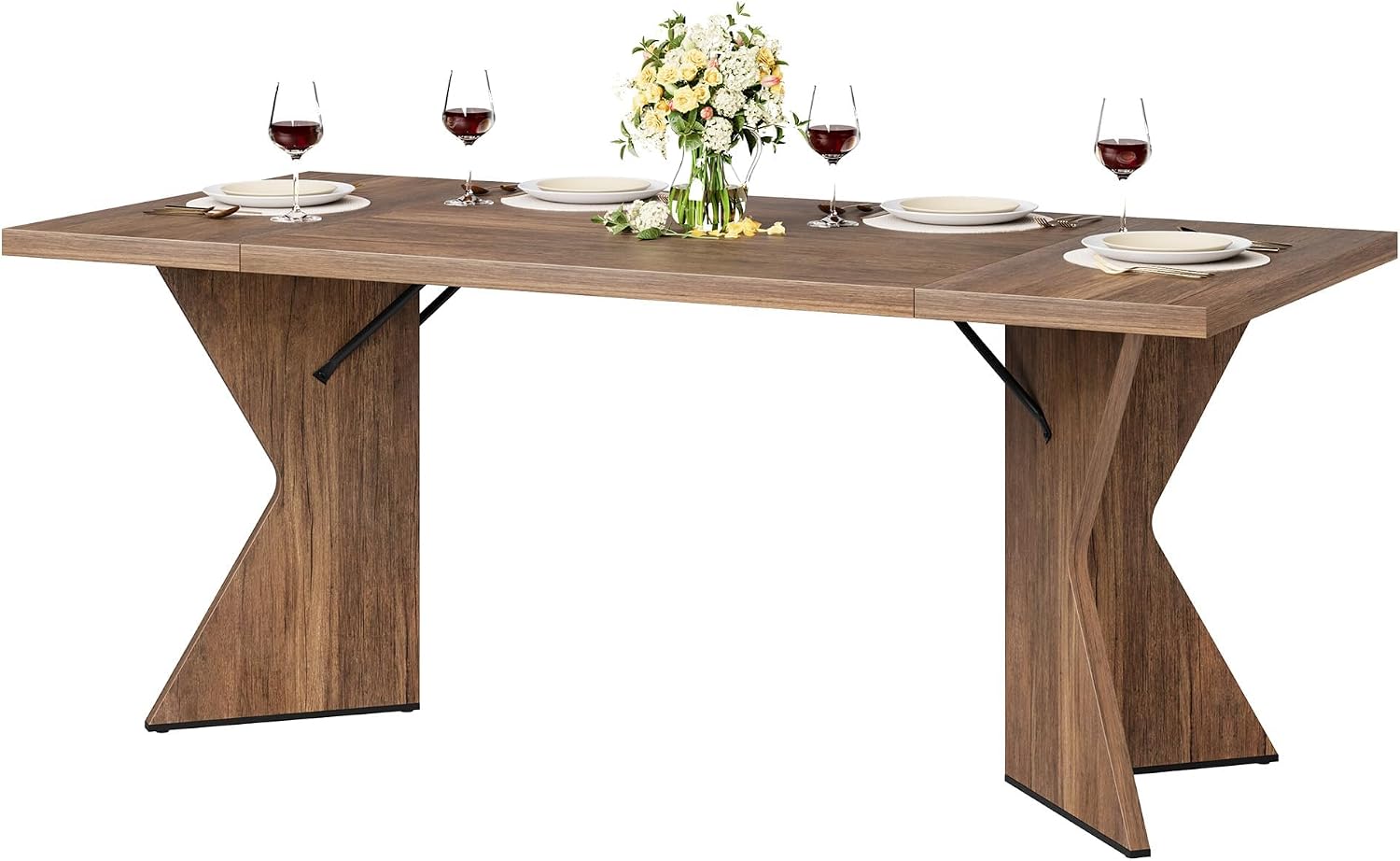 GarveeHome 70.9'' Dining Table for 6, Farmhouse Rectangular Kichen Table with Sturdy Frame and 'V' Leg, Wooden Thickened Long Desk and Dinner Desk for Dining Room, Kitchen, Office, Game Room(Retro)