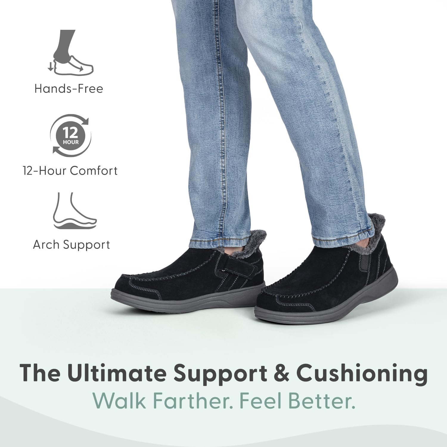 Orthofeet Men's Orthopedic Vito Hands-Free Water-Repellent Faux Fur Lined Slipper