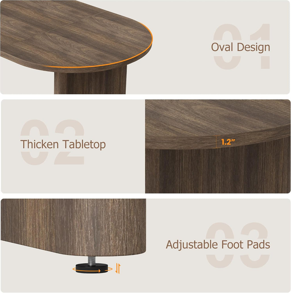 GarveeHome Oval Dining Table for 6-8 People, Long Large Kitchen Table with Thick Sturdy Wooden Base, Farmhouse Dining Room Table for for Kitchen, Living Room, Office (70.87' Long,Brown)