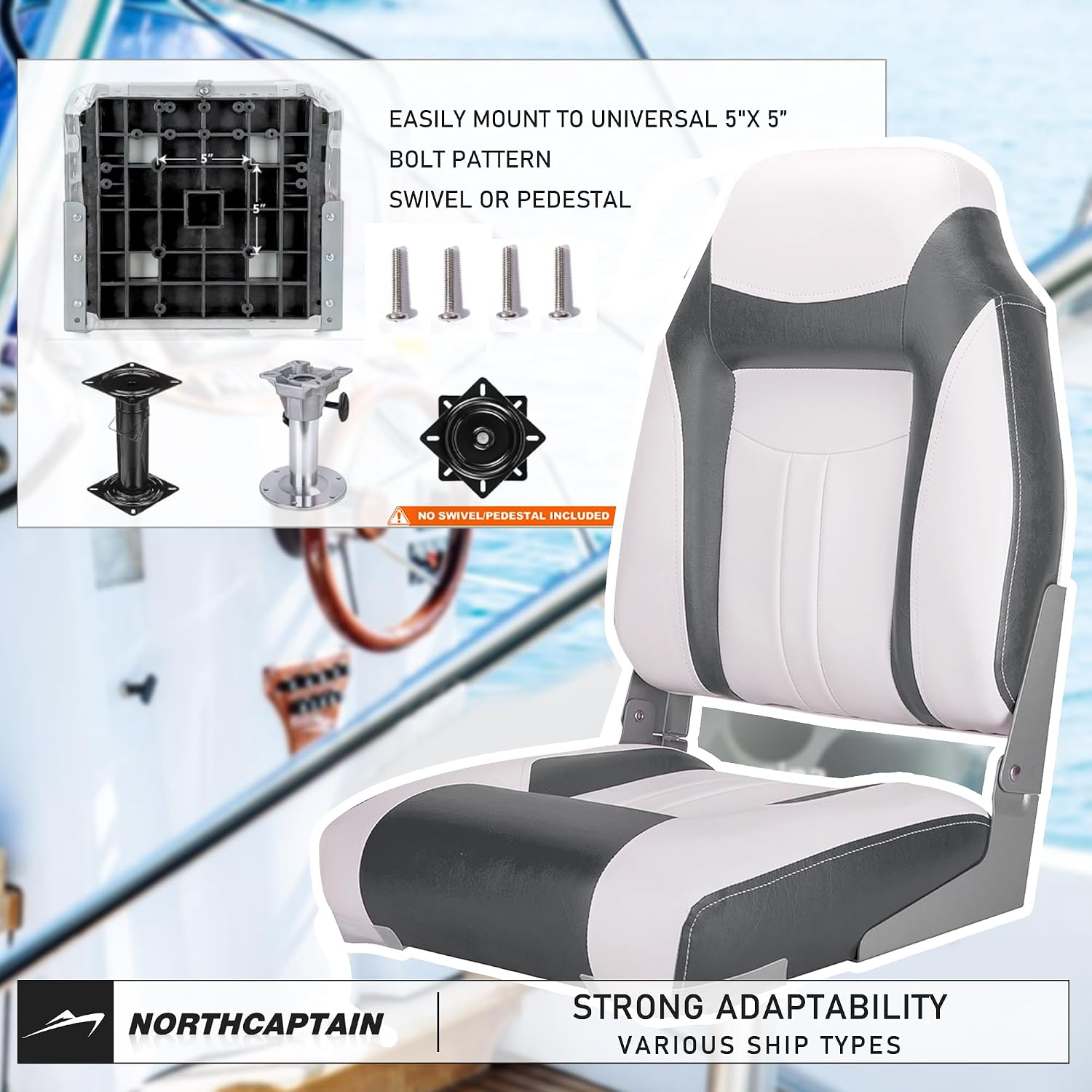 NORTHCAPTAIN S1 Deluxe A Pair of Marine High Back/Low Back Folding Fishing Boat Seat for Fishing, Bass/Jon/Pontoon Boat Chairs, 4 Mounting Screws Included