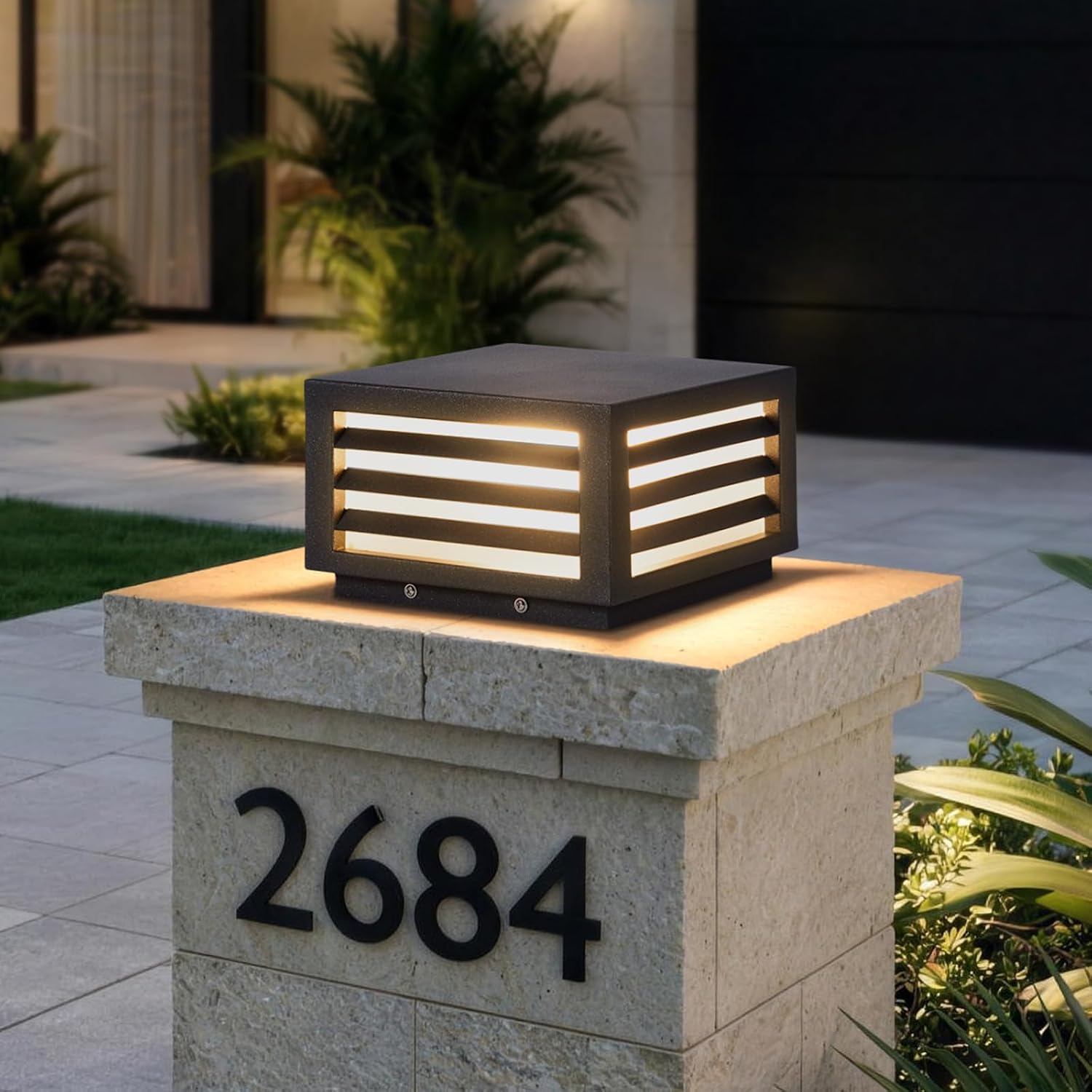 MVBT Post Lights Outdoor, 8.8' Hard Wired Pillar Lights Outdoor, IP54 Waterproof Column Light, 3000K Landscape Column Lamp, Square Pillar Patio Lamps Lighting for Posts Fence Deck Gate Entrance Yard