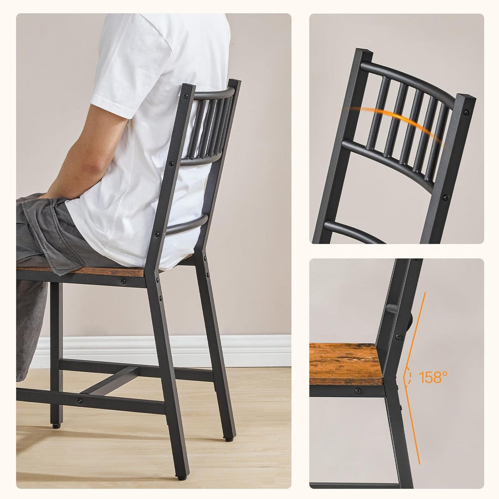 HOOBRO Dining Chairs Set of 4, Wooden Kitchen Chairs with Metal Frame, Industrial Dining Chairs with Back, Easy to Assemble, Farmhouse Dining Chairs for Living Room, Rustic Brown and Black BF39CDP401