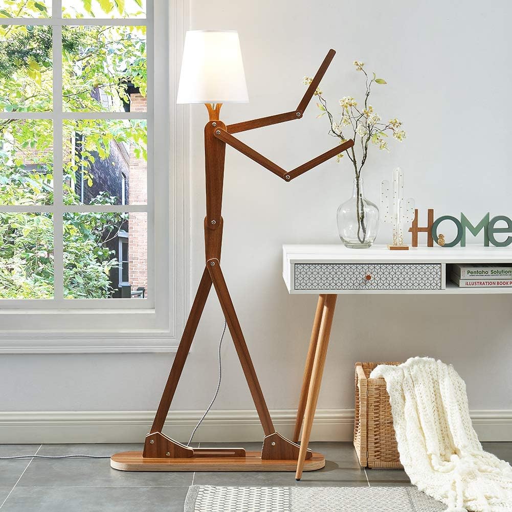 Cool Tall Floor Lamp Decorative Reading Standing Wood Swing Arm Wood Lighting for Corner Kids Boys Girls Bedroom Living Room Home Improvement Office Farmhouse - with LED Bulb (Walnut)