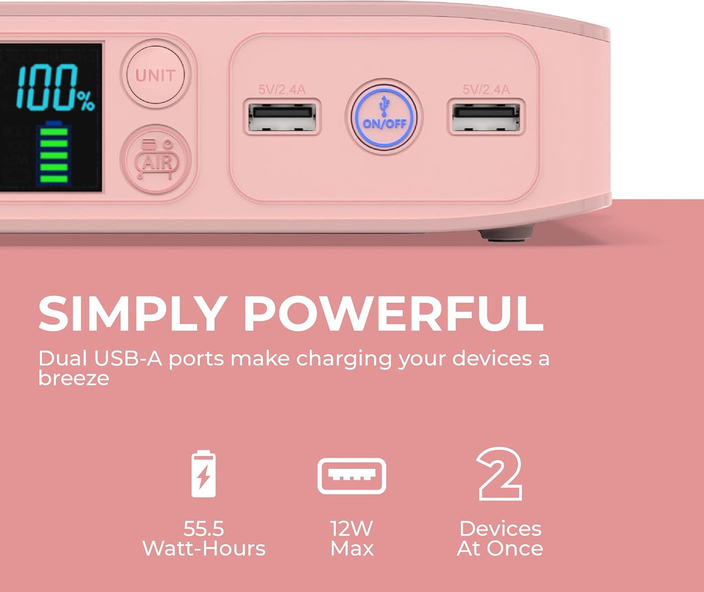 HALO Bolt Air+ 55500 Portable Car Battery Jump Starter | 100 PSI Air Compressor, 55.5Wh USB Power Bank, Emergency Floodlight & Charger, Jumps Cars SUVs & Trucks, Inflates Tires, TSA Approved — Rose