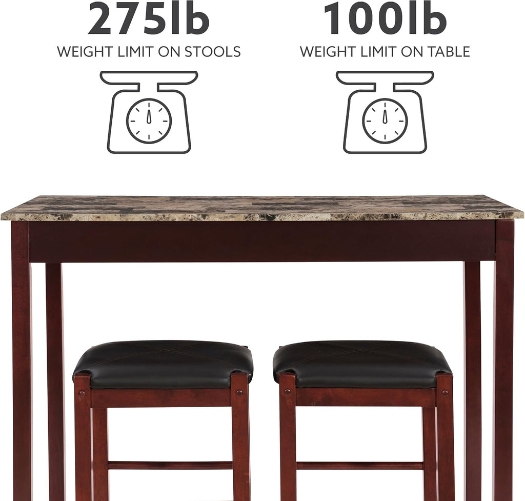 Linon Brown 3-Piece Table Faux Marble Tavern Set, 42' w x 22.25' d x 36' h