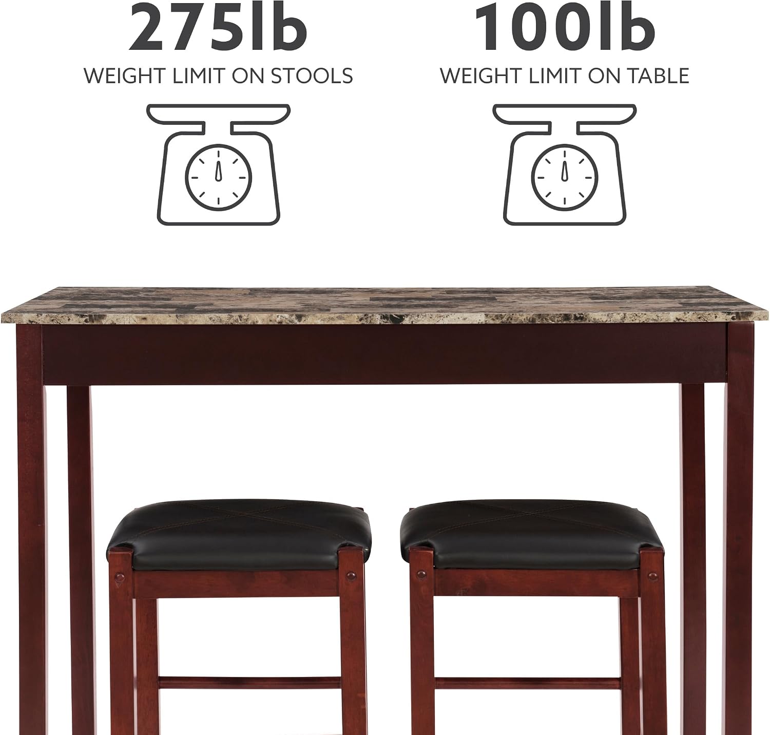 Linon Brown 3-Piece Table Faux Marble Tavern Set, 42' w x 22.25' d x 36' h