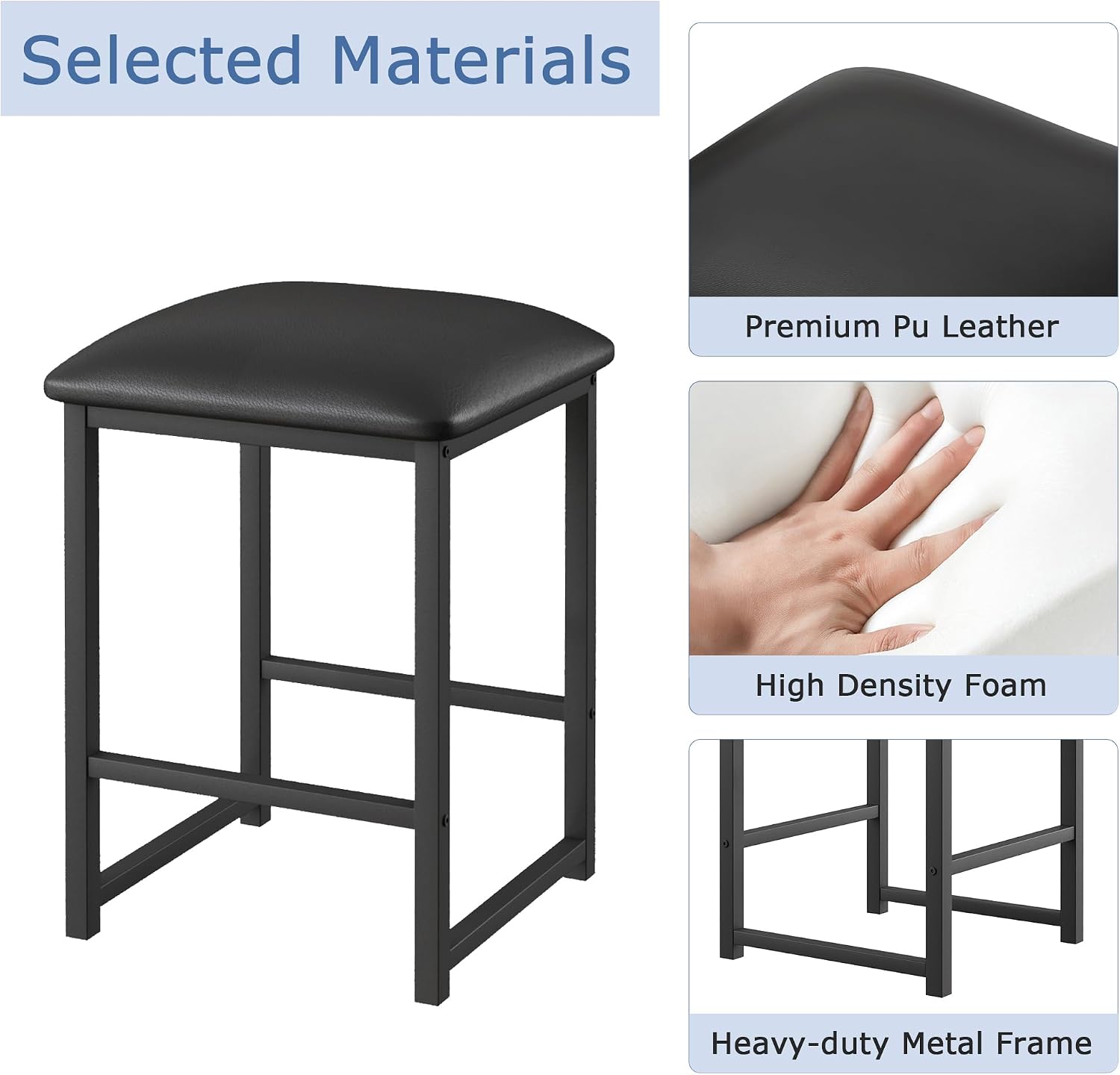VECELO Kitchen Table and Chairs for 4, Dining Room Set with PU Chairs/Stools, Heavy-Duty Metal Frame, Faux Marble Tabletop, Space-Saving Design for Small Spaces, Easy Assembly, Veined Black