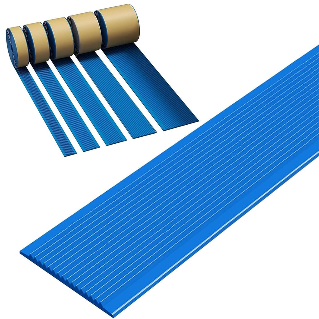 33ft Self-Adhesive Stair Edge Trim Protector Anti-Slip, PVC Flexible Floor Transition Strip for Doorway, Threshold Strip Cuttable for Indoor/Outdoor Step(Blue,10cm/4in)