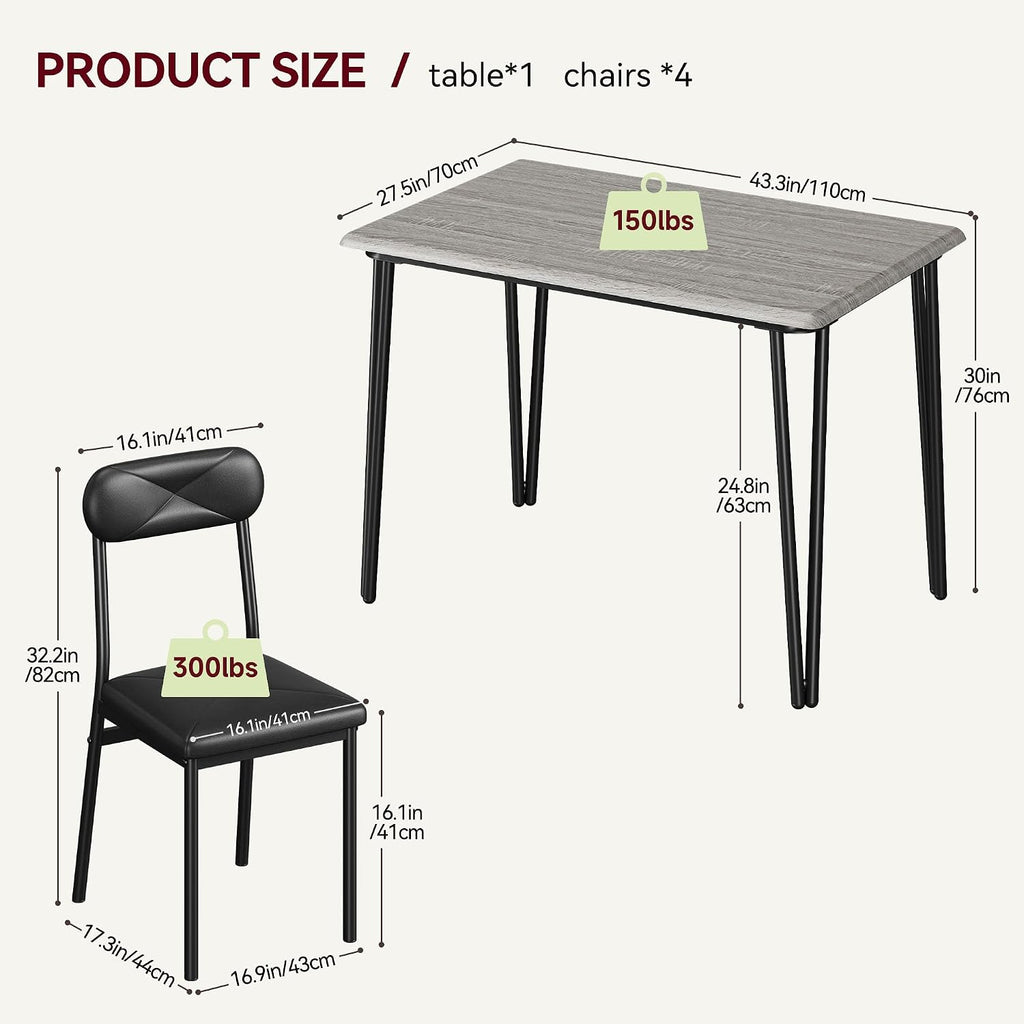 IDEALHOUSE Dining Table Set for 4, Kitchen Table with Upholstered Chairs for Kitchen Room and Small Spaces (Grey, Table with 4 Upholstered Chairs)