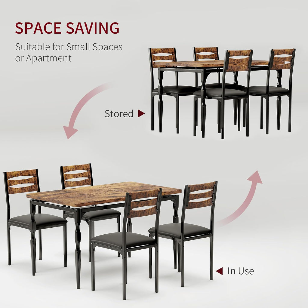 Garvee 5 Piecs Dining Table Set, Farmhouse Style Dining Table and Chairs Set for 4, Dining Set for Dining Room Kitchen Apartment, Brown