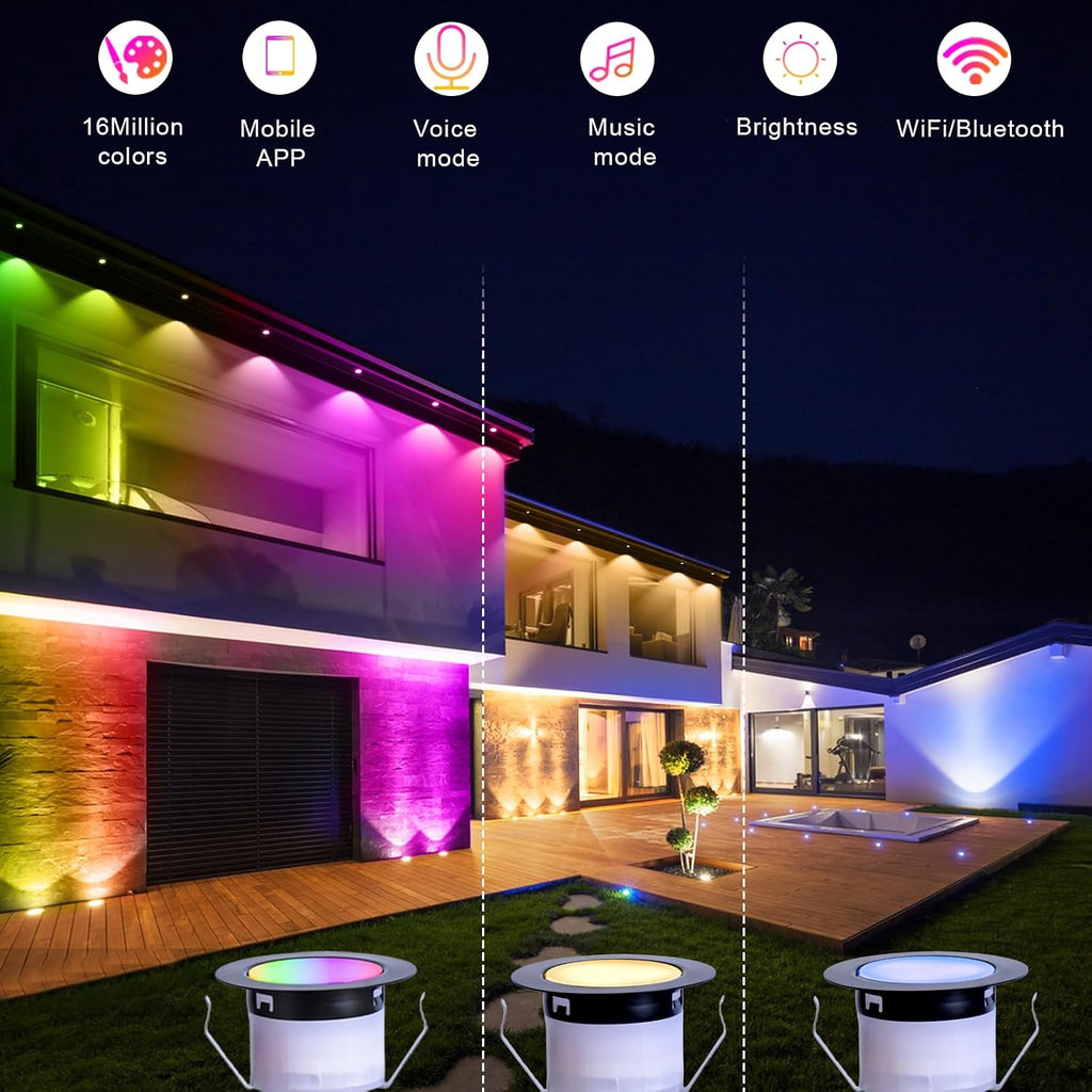 FVTLED Recessed LED Deck Lights Kit, Φ1.77 Low Voltage WiFi Pixel RGBW+IC Deck Lighting Work with Alexa/Google Home, IP67 Waterproof Outdoor Step Lights DC12V for Garden,Steps,Stair(20 Pack, Black)