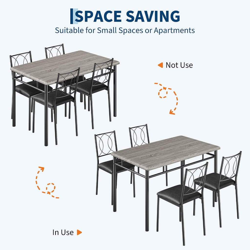 Garvee Dining Table Set for 4, Small Kitchen Table with Upholstered Chairs, Farmhouse Wood Dining Table Chairs for Kitchen Room, Small Spaces, Apartment, Grey