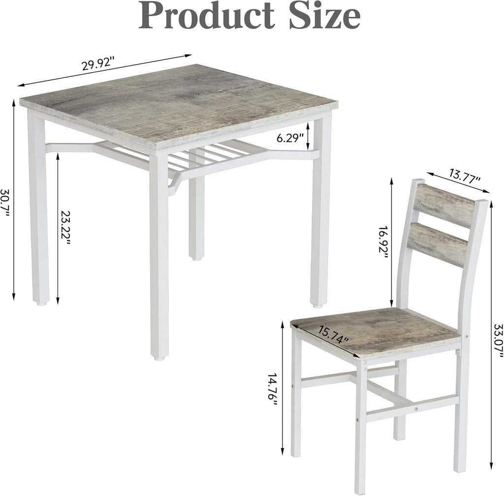 Hooseng 3 Piece Dining Table Set for 2, Small Wooden Kitchen Table with Storage, Farmhouse Square Dinette Set for Dining Room, Breakfast Nook, Apartment, Small Space