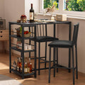 Gizoon Dining Table Set for 2 with 3 Storage Shelves, Kitchen Table and Chairs for 2 with Pu Cushion Chairs & Thick Wood Top, 3 Piece Dining Table Set for Small Space, Apartment - Black