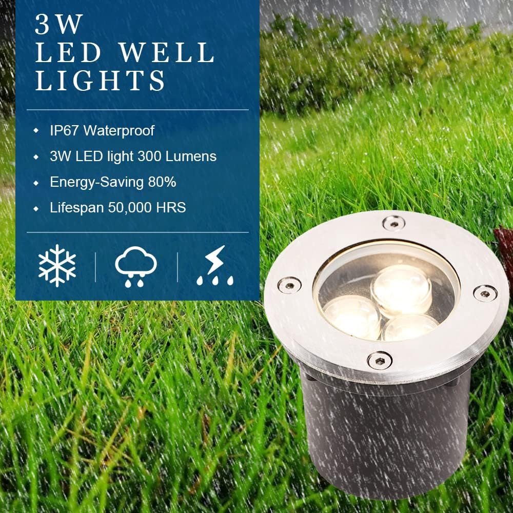 3W Led Low Voltage Landscape Lighting with Wire Connectors and Well Lights for Garden, Driveway, Deck, Tree (12 Pack)
