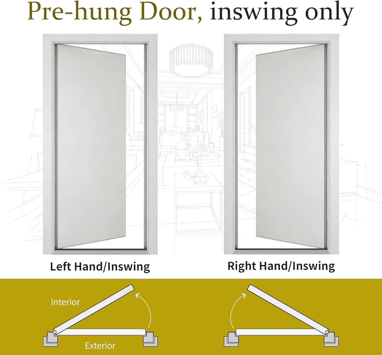 Front Door，36' x 80' 1-Lite Exterior Door, Left-Handed Clear Glass Entry Door, Solid Wood & MDF Construction, Prehung Door Jamb & Threshold Hardware Kit, Waterproof Primer