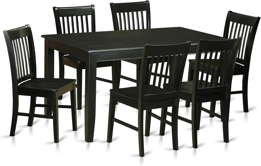 East West Furniture DUNO7-BLK-W 7 Piece Kitchen Table Set Consist of a Rectangle Dining Table and 6 Dining Chairs, 36x60 Inch, Black