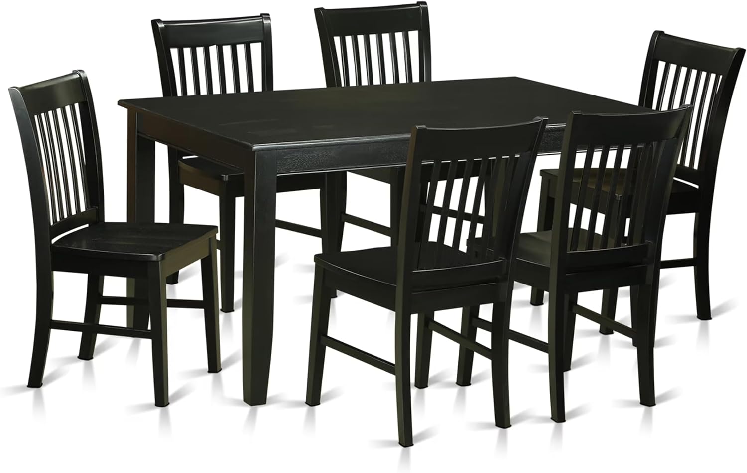 East West Furniture DUNO7-BLK-W 7 Piece Kitchen Table Set Consist of a Rectangle Dining Table and 6 Dining Chairs, 36x60 Inch, Black