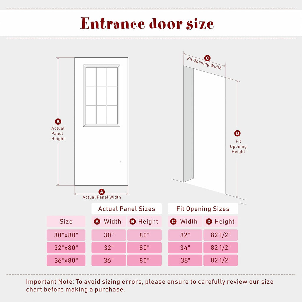 Front Door，36' x 80' 1-Lite Exterior Door, Left-Handed Clear Glass Entry Door, Solid Wood & MDF Construction, Prehung Door Jamb & Threshold Hardware Kit, Waterproof Primer