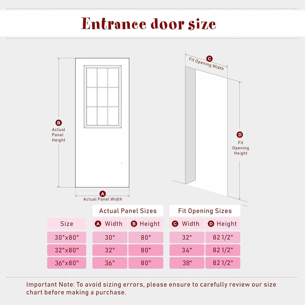 Front Door 32' x 80', 6-Lite Clear Glass Exterior Prehung Door, Right-Hand Inswing Entry Door, Solid Wood Frame, Door Slab + Prehung Door Jamb Kit with 4 Black Hinges, Waterproof Primer