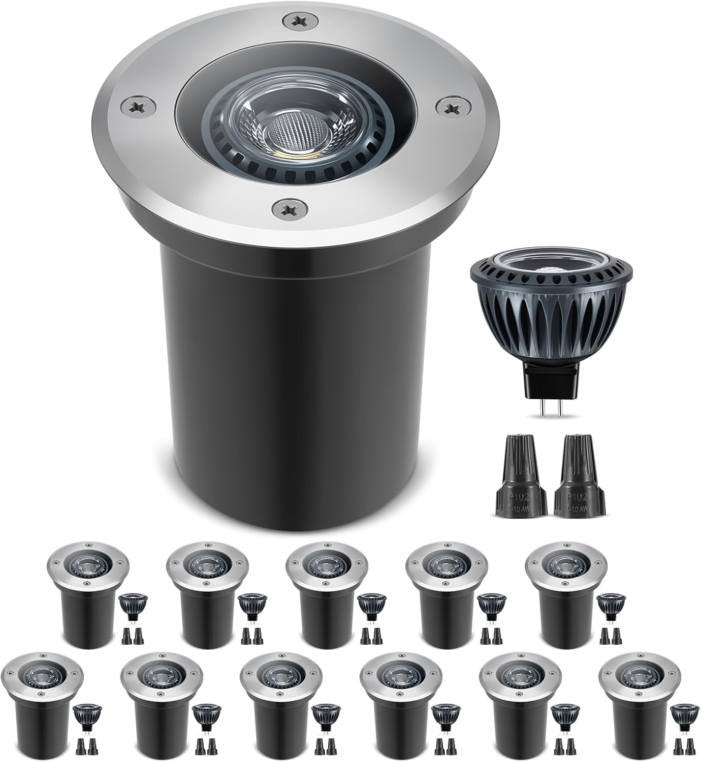 Gardencoin Low Voltage Landscape LED Well Lights, 12V in Ground Lights Outdoor IP67 Waterproof, 5' Tall Wired Landscape Up Lighting, Included Replaceable 5W 2700K MR16 Bulb Dimmable, 12 Pack
