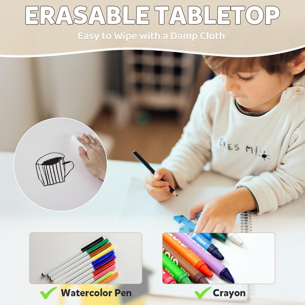 Adjustable Kids Table & Chairs Set for Ages 3-8 | 31.5'x23.6' Easy-Clean Activity Table | Meets ASTM/CPSC Standards for Daycare, Homeschool & Playroom (Natural, 4 Chairs)