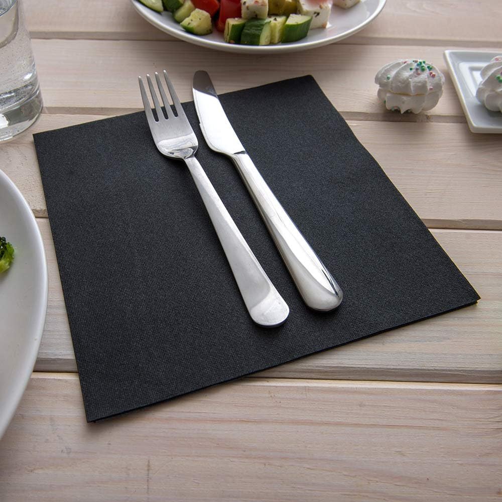 Restaurantware Luxenap 15.75 Inch Disposable Napkins 600 Soft Linen Like Napkins - Absorbent Air Laid Pure Black Paper Cloth Like Napkins Pre-folded For Dinner Party Guests
