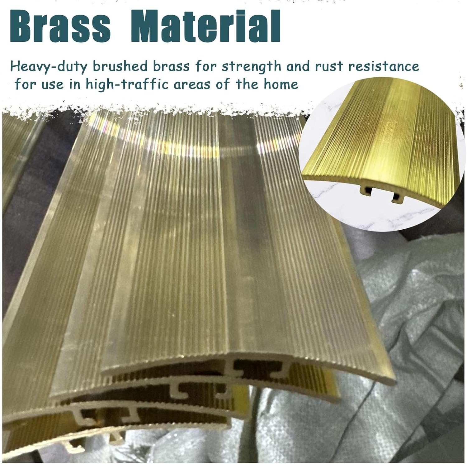 Non-Slip Brass Threshold Strip for Doorways - 2' Wide Carpet to Tile Transition(140cm)