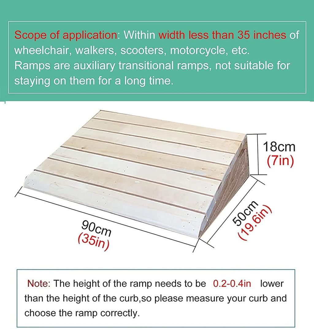 Entry Ramps for Wheelchairs for Home Stairs Garden Deck, Wooden Doorways Threshold Ramps, 10/12/14/15/16/18/20cm High, Scooters Bikes Cars(35x19.6x7in)