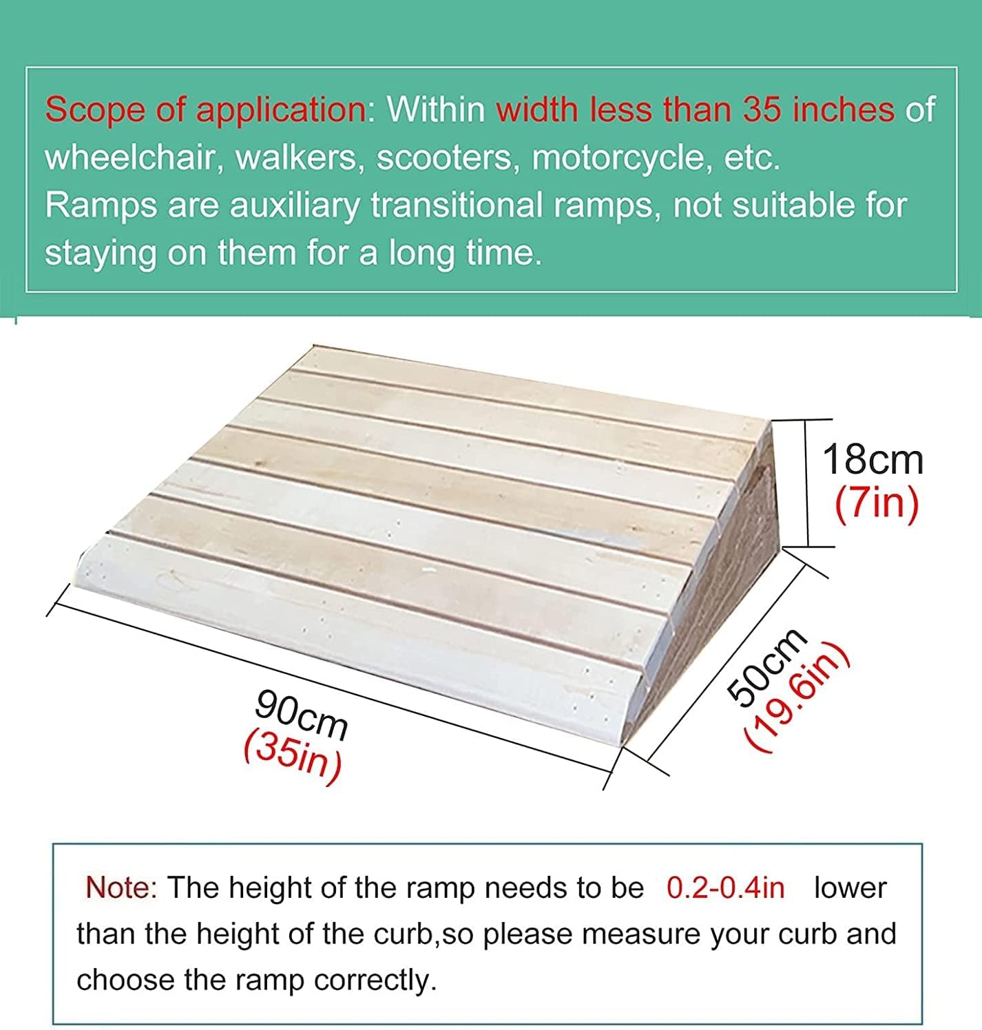 Entry Ramps for Wheelchairs for Home Stairs Garden Deck, Wooden Doorways Threshold Ramps, 10/12/14/15/16/18/20cm High, Scooters Bikes Cars(35x19.6x7in)