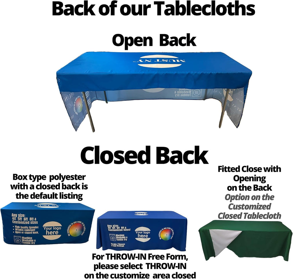 Personalized Customized with Logo Polyester Tablecloth 4FT 6 FT 8 FT Table for Tradeshow Events Birthday Tradeshow Mantel Personalizado (10FT 30' x 120' x 30')
